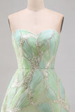Mint Green Sequins A-Line Sequin Strapless Short Homecoming Dress