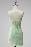 Mint Green Sequins V-Neck Short Bodycon Homecoming Dress with Slit