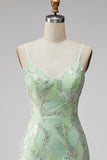 Mint Green Sequins V-Neck Short Bodycon Homecoming Dress with Slit