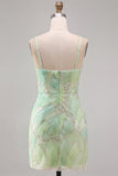 Mint Green Sequins V-Neck Short Bodycon Homecoming Dress with Slit