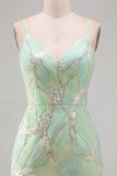 Mint Green Sequins V-Neck Short Bodycon Homecoming Dress with Slit