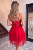 A-Line Corset Sheer Tiered Ruffle Asymmetrical Tulle Black Homecoming Dress