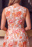 Blue Round Neck Floral Printed A-Line Short Homecoming Dress