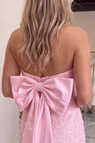 Sparkly Fuchsia Sequin Strapless Bodycon Mini Homecoming Dress with Bow Back