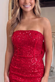 Sparkly Fuchsia Sequin Strapless Bodycon Mini Homecoming Dress with Bow Back