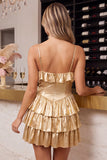 Red Tiered Satin Ruffled A-Line Mini Homecoming Dress