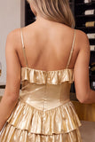 Red Tiered Satin Ruffled A-Line Mini Homecoming Dress