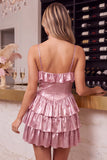 Red Tiered Satin Ruffled A-Line Mini Homecoming Dress
