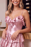 Red Tiered Satin Ruffled A-Line Mini Homecoming Dress