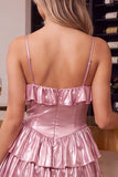 Red Tiered Satin Ruffled A-Line Mini Homecoming Dress