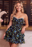 Orange Flower Corset A-Line Rhinestones Tiered Homecoming Dress with Ruffles