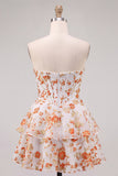 Blue Flower Corset A-Line Rhinestones Tiered Homecoming Dress with Ruffles