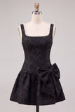 Black A-Line Floral Jacquard Pearl Short Homecoming Dress with Bow