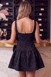 Black A-Line Floral Jacquard Pearl Short Homecoming Dress with Bow
