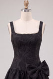 Black A-Line Floral Jacquard Pearl Short Homecoming Dress with Bow