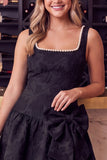 Black A-Line Floral Jacquard Pearl Short Homecoming Dress with Bow