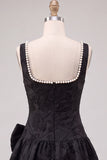 Black A-Line Floral Jacquard Pearl Short Homecoming Dress with Bow