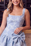 Black A-Line Floral Jacquard Pearl Short Homecoming Dress with Bow