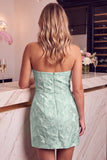 Pink Ruched Floral Embroidery Bodycon Strapless Short Homecoming Dress