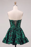 Dark Green Corset Strapless A-Line Floral Embroidery Short Homecoming Dress