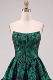 Dark Green Corset Strapless A-Line Floral Embroidery Short Homecoming Dress