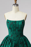 Dark Green Corset Strapless A-Line Floral Short Homecoming Dress with Lace Up Back