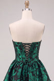 Dark Green Corset Strapless A-Line Floral Embroidery Short Homecoming Dress