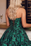 Dark Green Corset Strapless A-Line Floral Embroidery Short Homecoming Dress