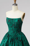 Dark Green Corset Strapless A-Line Floral Short Homecoming Dress with Lace Up Back