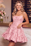 Dark Green Corset Strapless A-Line Floral Embroidery Short Homecoming Dress