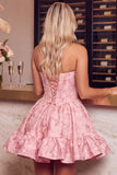 Dark Green Corset Strapless A-Line Floral Embroidery Short Homecoming Dress