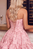 Dark Green Corset Strapless A-Line Floral Embroidery Short Homecoming Dress