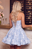 Dark Green Corset Strapless A-Line Floral Embroidery Short Homecoming Dress