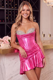 Gold Corset Strapless A-Line Mini Homecoming Dress with Rhinestones