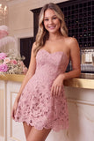 Green Strapless A-Line Floral Sweetheart Short Homecoming Dress