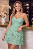 Green Strapless A-Line Floral Sweetheart Short Homecoming Dress