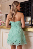 Green Strapless A-Line Floral Sweetheart Short Homecoming Dress