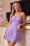 Green Strapless A-Line Floral Sweetheart Short Homecoming Dress
