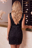 Pink Floral Sequins Bodycon V-Neck Ruched Short Homecoming Dress