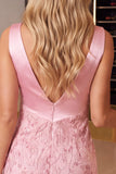 Pink Floral Sequins Bodycon V-Neck Ruched Short Homecoming Dress