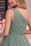 One Shoulder Yellow Tulle A-Line Tiered Mini Homecoming Dress with Ruffles