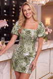 Black Red Flower Bodycon Square Neck Short Homecoming Dress