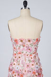 Floral Pink Appliqued Strapless Bodycon Mini Homecoming Dress