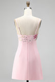 Pink Bodycon Floral Embroidered V-Neck Short Homecoming Dress