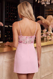 Pink Bodycon Floral Embroidered V-Neck Short Homecoming Dress