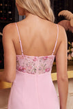 Pink Bodycon Floral Embroidered V-Neck Short Homecoming Dress