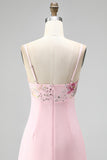Pink Bodycon Floral Embroidered V-Neck Short Homecoming Dress
