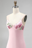 Pink Bodycon Floral Embroidered V-Neck Short Homecoming Dress