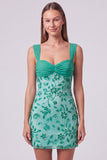 Sky Blue Beaded Ruched Floral Bodycon Short Homecoming Dress with Sequins