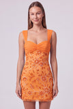 Sky Blue Beaded Ruched Floral Bodycon Short Homecoming Dress with Sequins